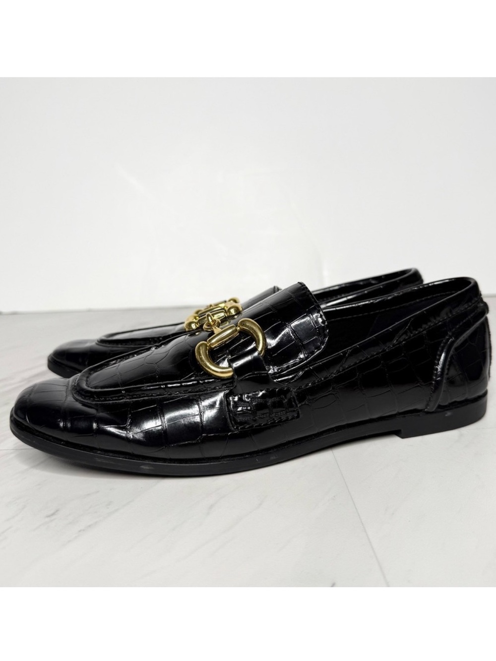 Jeffrey Campbell Velviteen Bit Black Crocodile Embossed Loafer 6 1/2